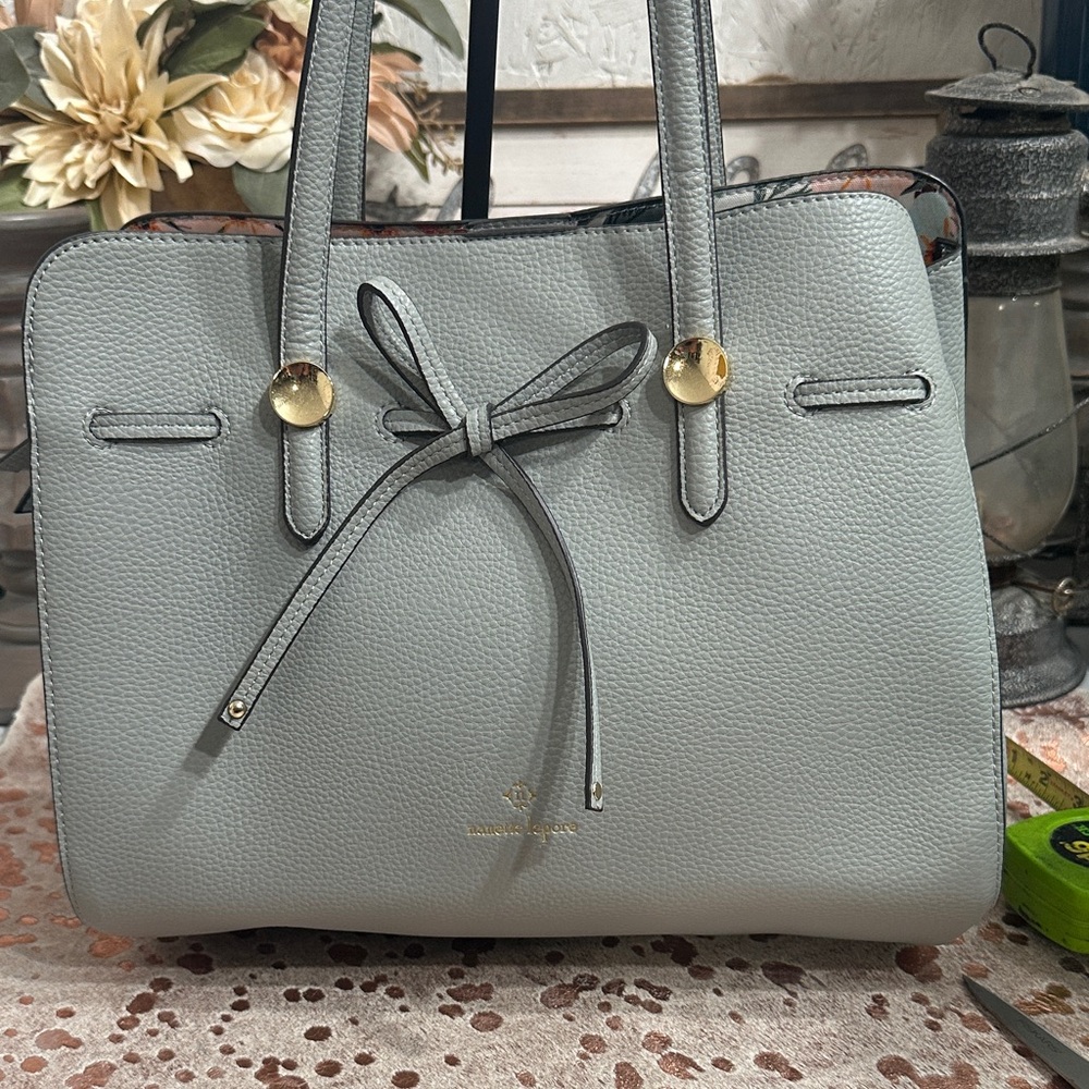 NWOT Nanette Lepore Gray/sage Tote Bag with Gold Accents